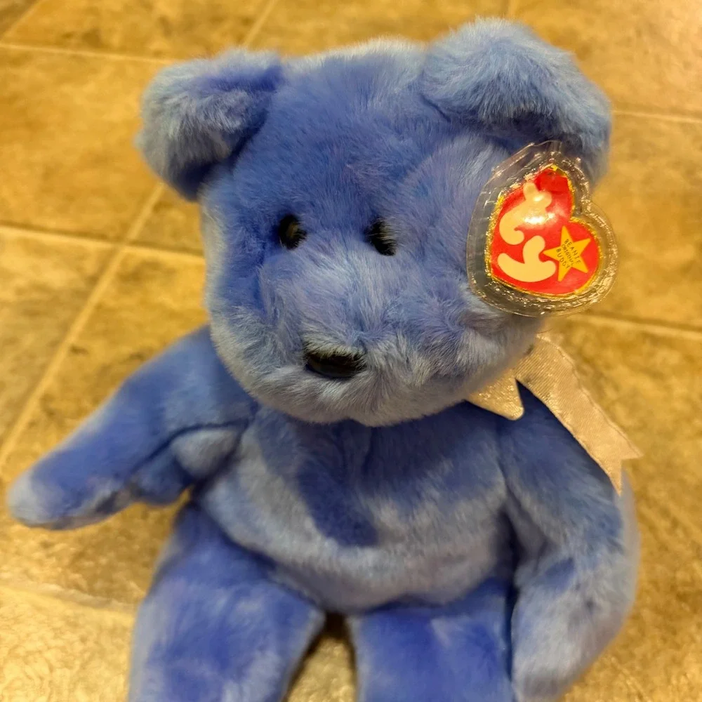 Ty Beanie Buddy Clubby II Blue Bear Plush Silver Ribbon 1999 14‎ inch 09991 VTG